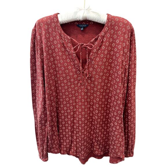 Lucky Brand Tops - LUCKY BRAND | Red Boho Diamond Print Tie Neck Blouse Top | Large